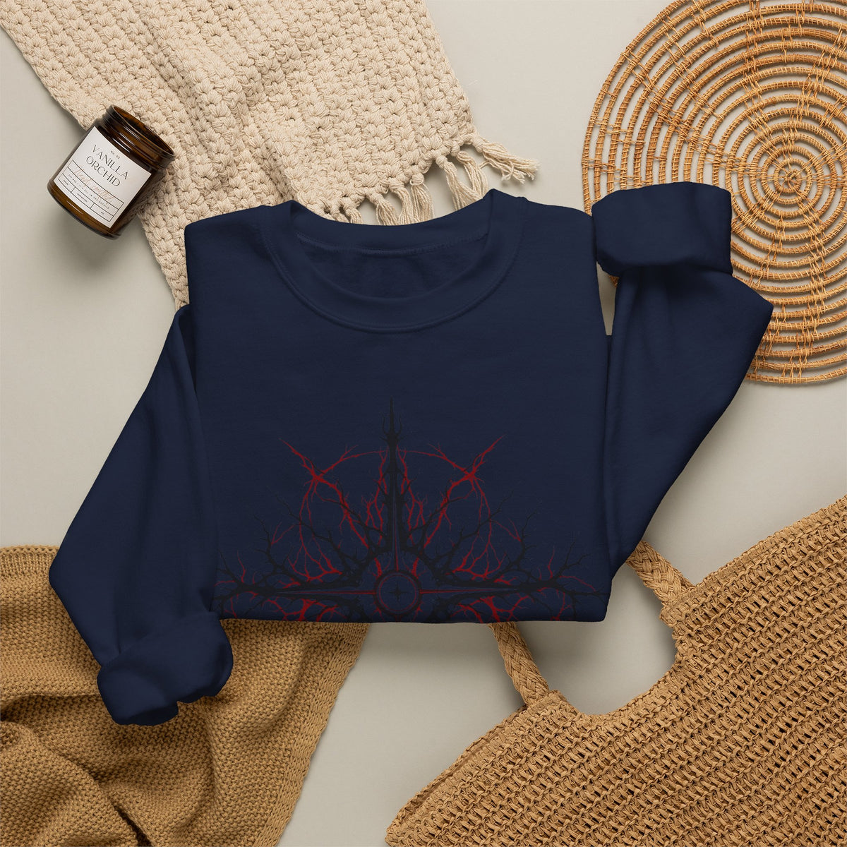 Celestial Thorn Cross Sweatshirt — Gothic Compass Crewneck