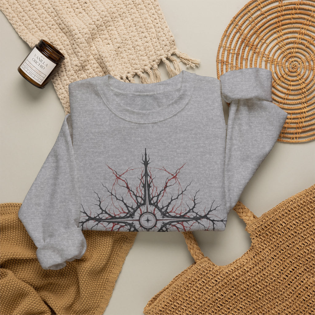 Celestial Thorn Cross Sweatshirt — Gothic Compass Crewneck