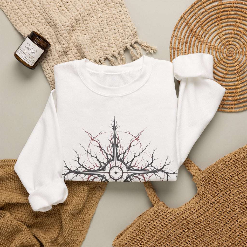 Celestial Thorn Cross Sweatshirt — Gothic Compass Crewneck