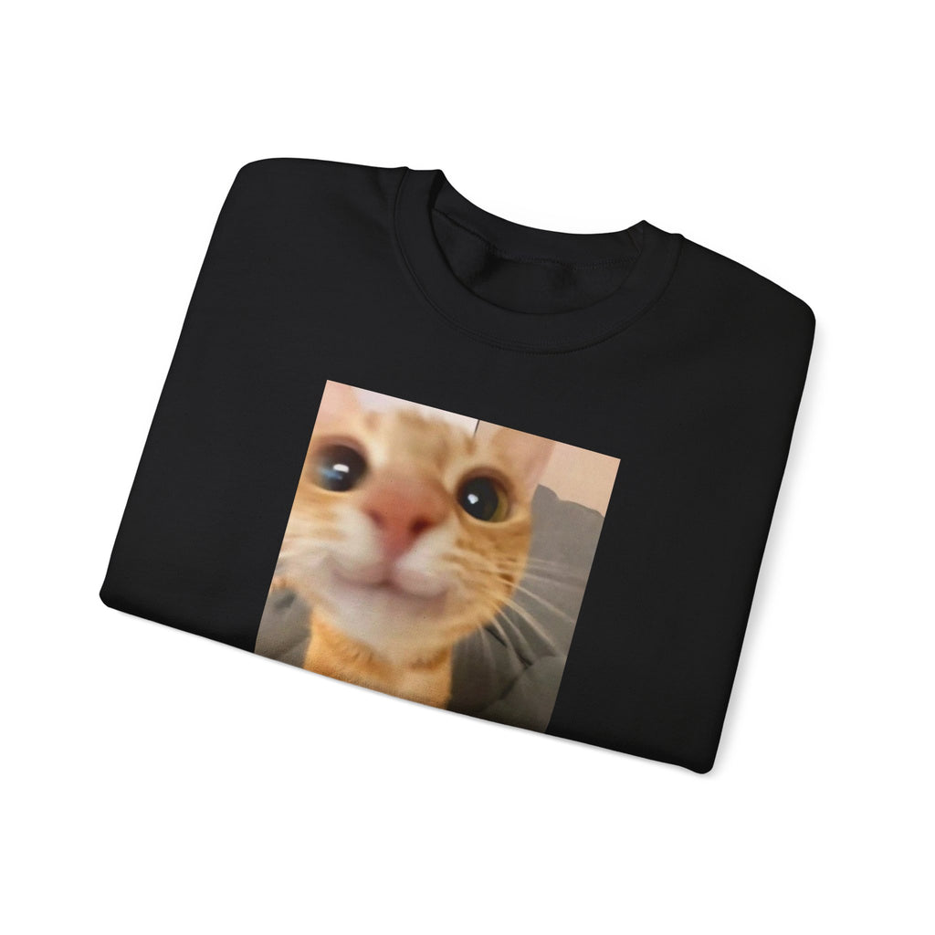 Crewneck Sweatshirt — Funny Cat Meme "Me When I See Boobs"