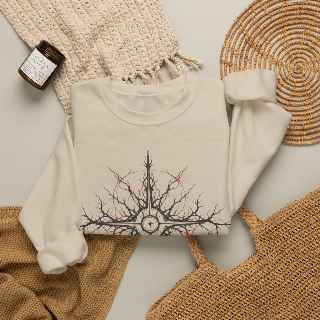 Celestial Thorn Cross Sweatshirt — Gothic Compass Crewneck