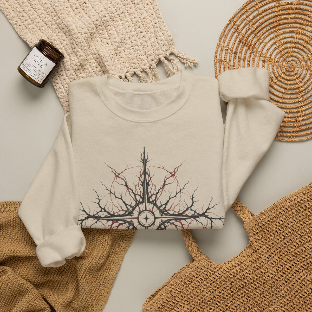 Celestial Thorn Cross Sweatshirt — Gothic Compass Crewneck