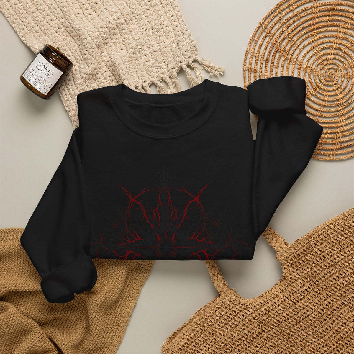 Celestial Thorn Cross Sweatshirt — Gothic Compass Crewneck