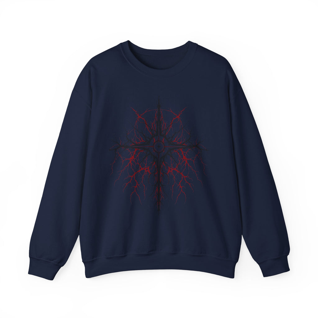 Celestial Thorn Cross Sweatshirt — Gothic Compass Crewneck